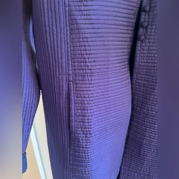 NWT Kilol FabIndia Style Silk Quilted Long Jacket Coat Nehru Cobalt Blue Purple